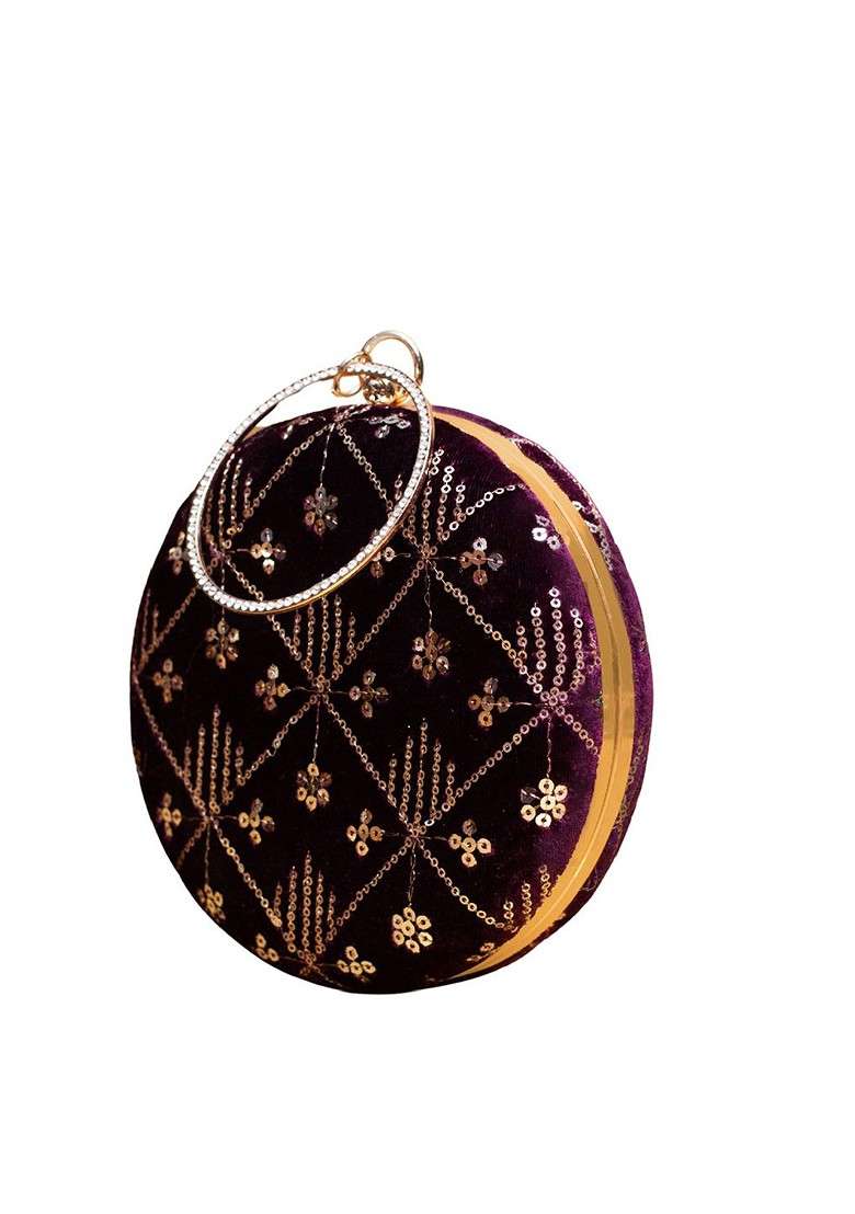 Purple Satin Embroidered Sequinned Box Clutch - Indya