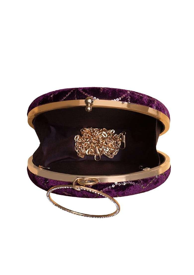 Purple Satin Embroidered Sequinned Box Clutch - Indya