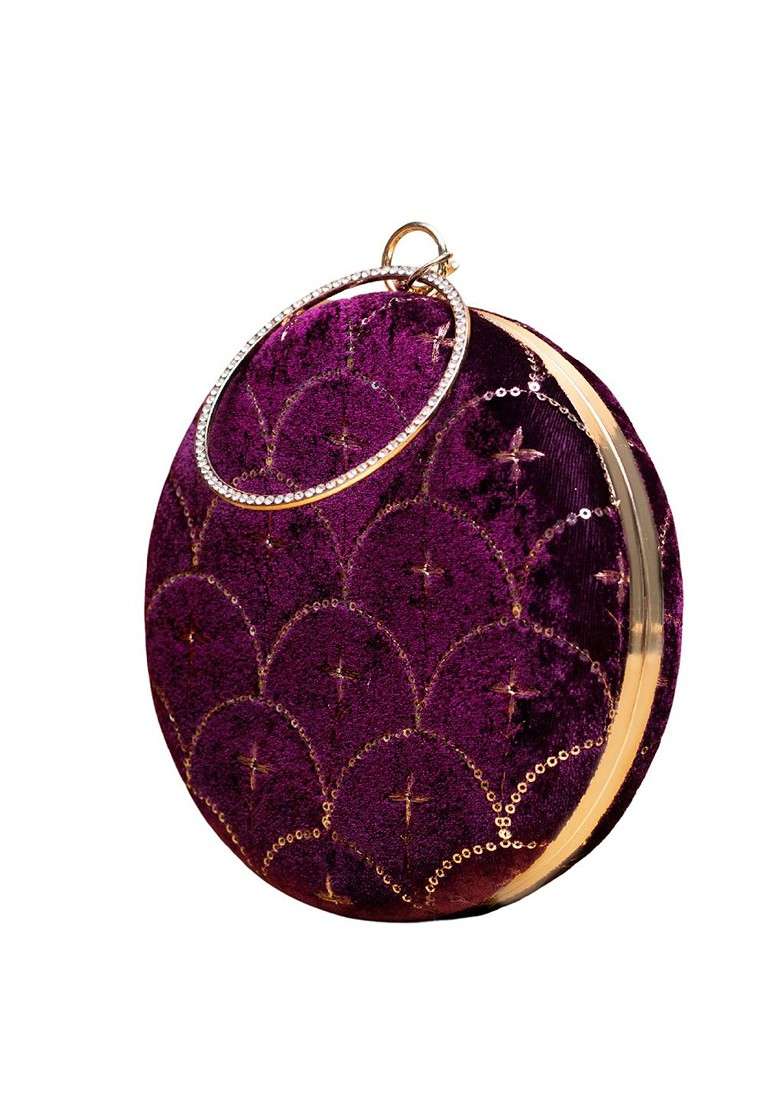 Purple Satin Embroidered Sequinned Box Clutch - Indya