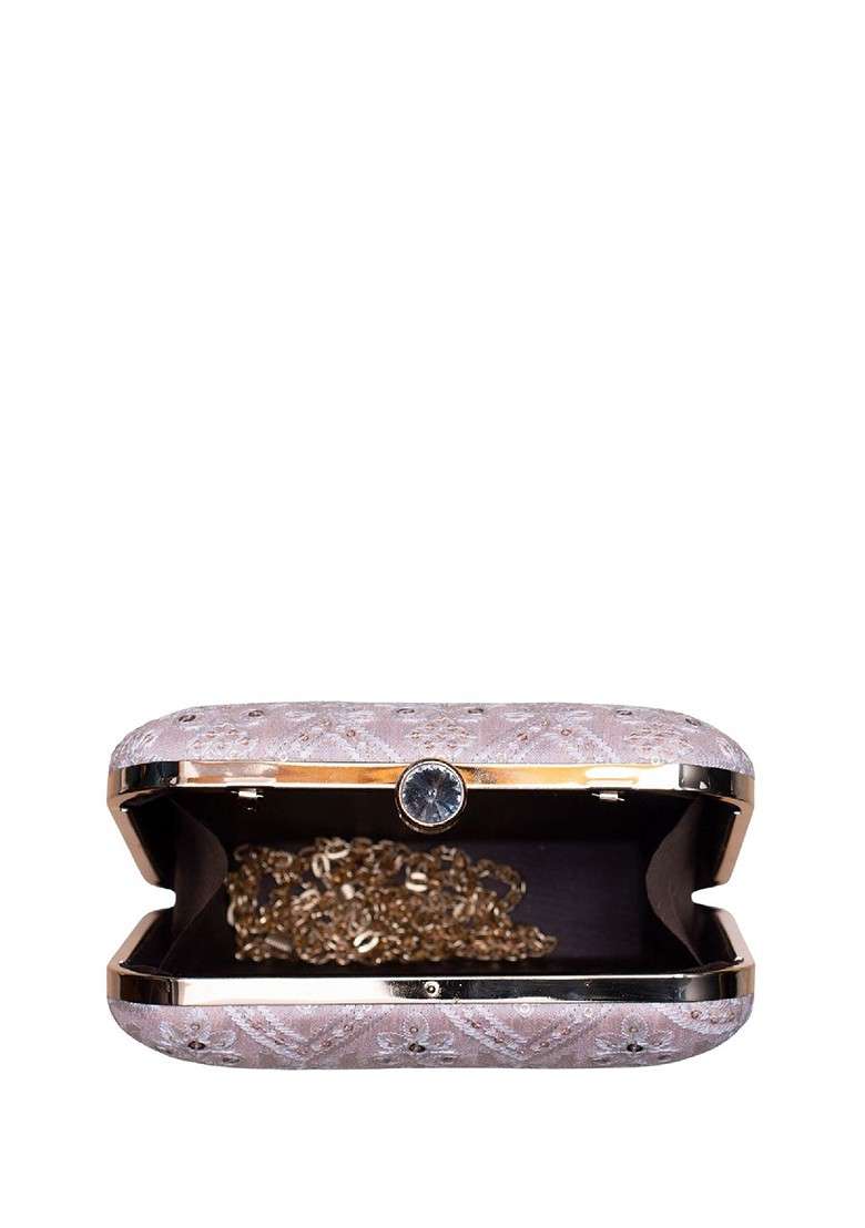 Pink Satin Embroidered Box Clutch - Indya