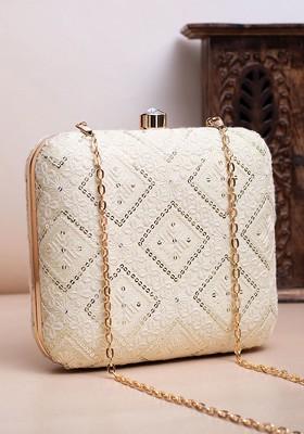 Green Satin Embroidered Box Clutch