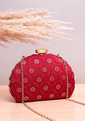 Red Satin Embroidered Sequinned Box Clutch