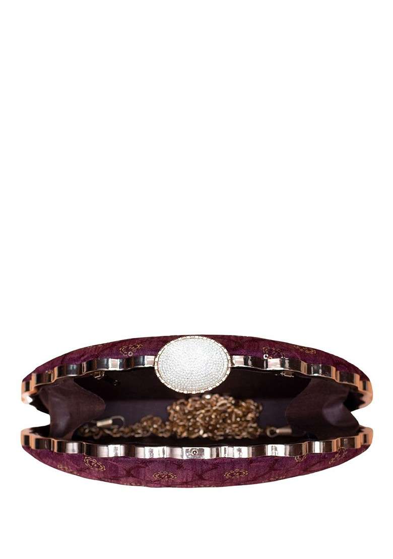Purple Satin Embroidered Sequinned Box Clutch - Indya