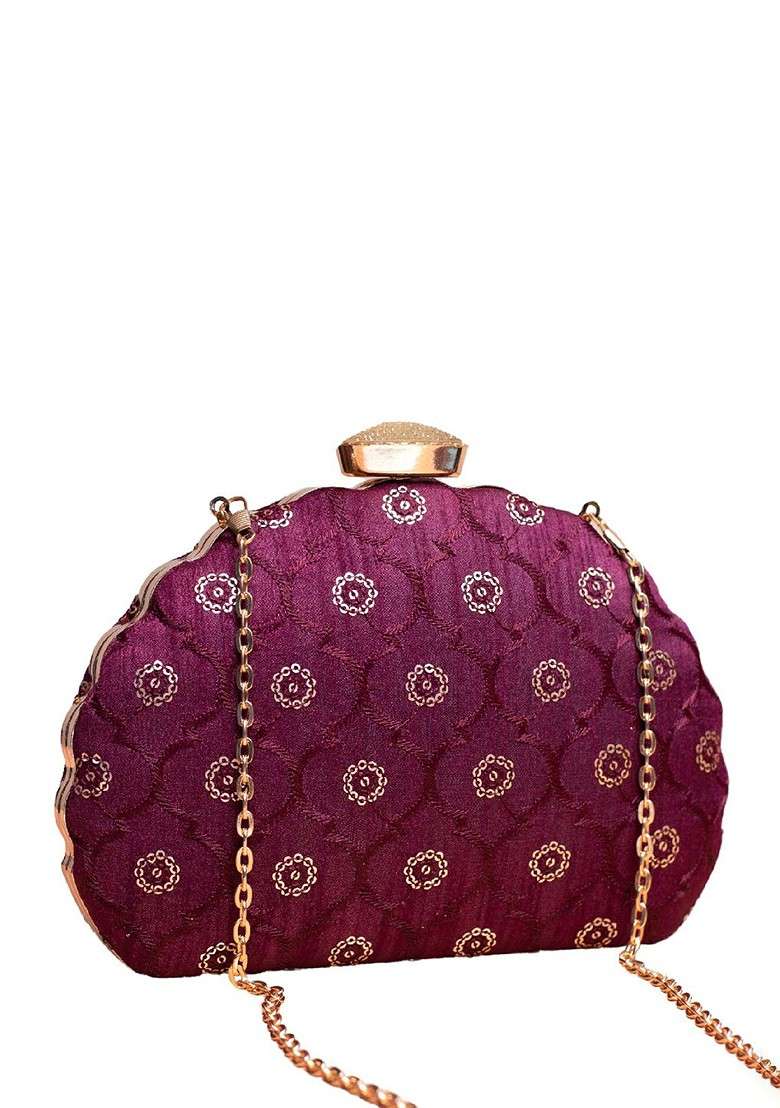 Purple Satin Embroidered Sequinned Box Clutch - Indya