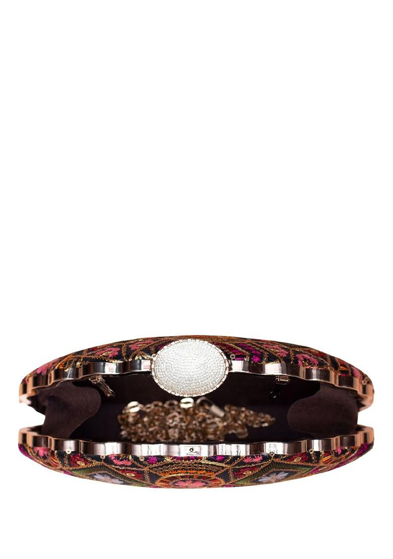 Black Satin Floral Embroidered Box Clutch - Indya