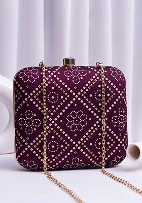 Purple Fabric Printed Box Clutch
