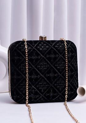 Black Satin Embroidered Box Clutch