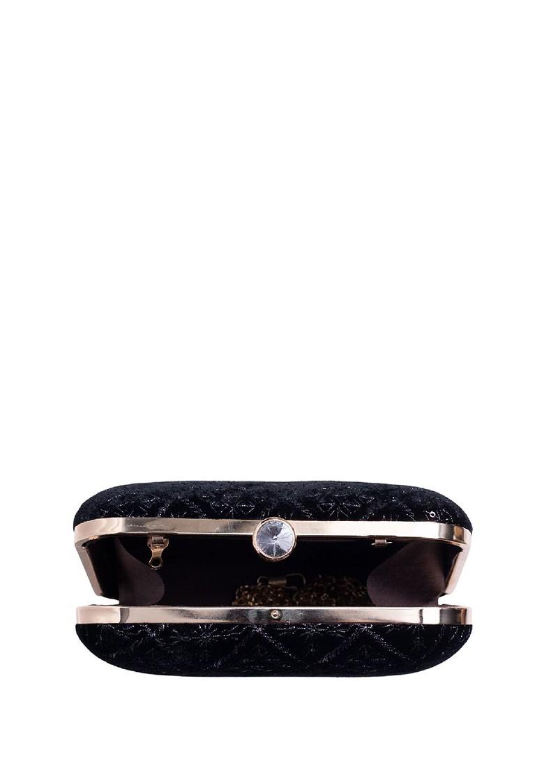 Black Satin Embroidered Box Clutch - Indya