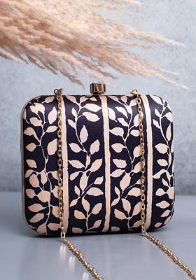 Black Fabric Printed Box Clutch