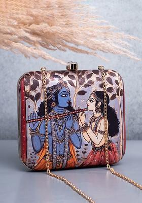 Grey Fabric Printed Box Clutch