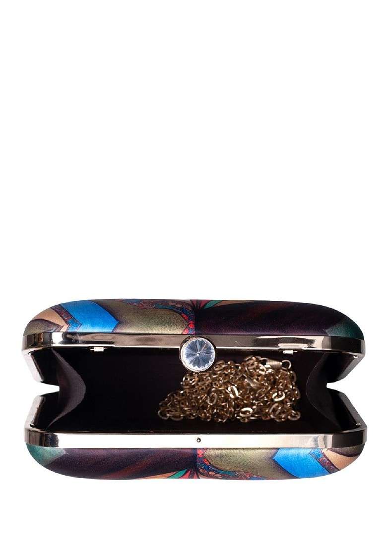 Red Fabric Printed Box Clutch - Indya