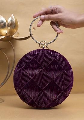 Purple Satin Embroidered Box Clutch
