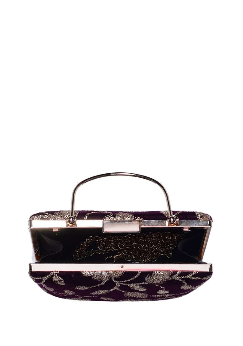 Brown Satin Embroidered Box Clutch - Indya