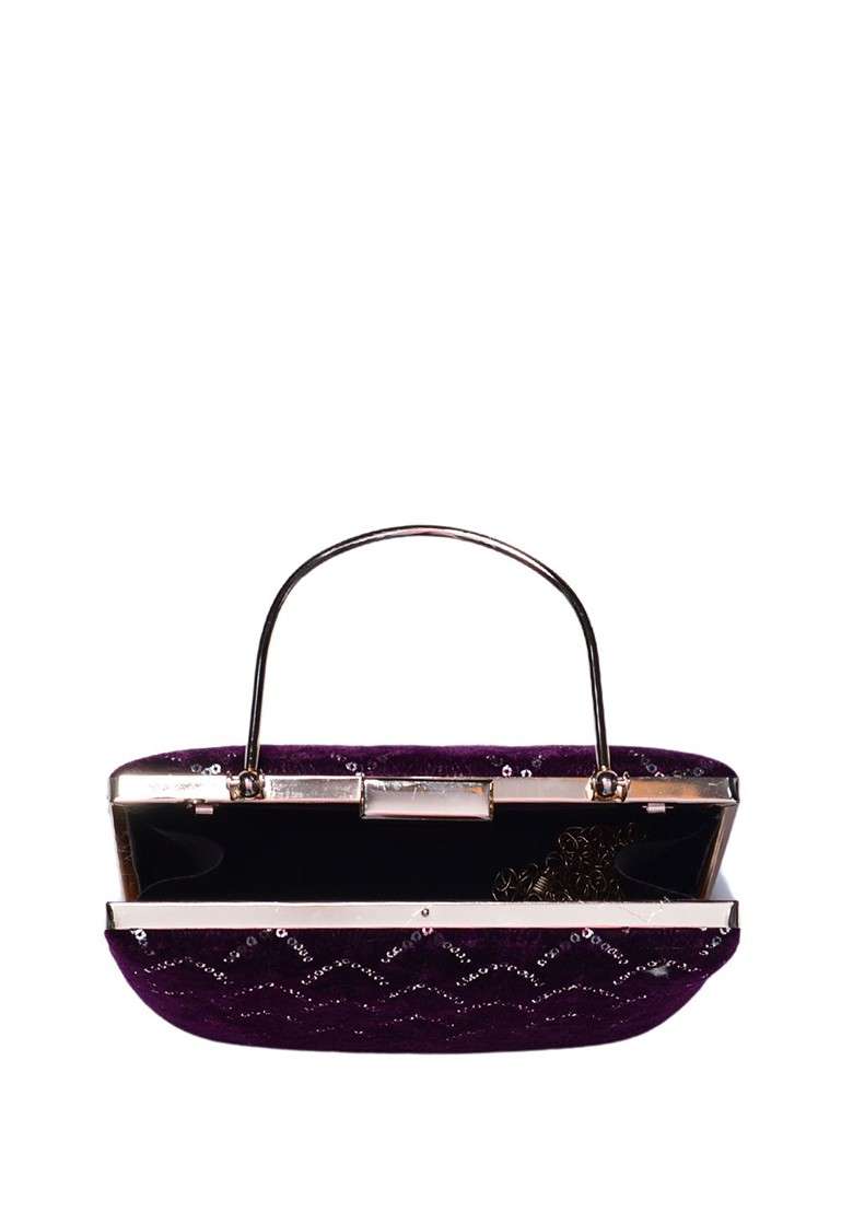Purple Satin Embroidered Box Clutch - Indya
