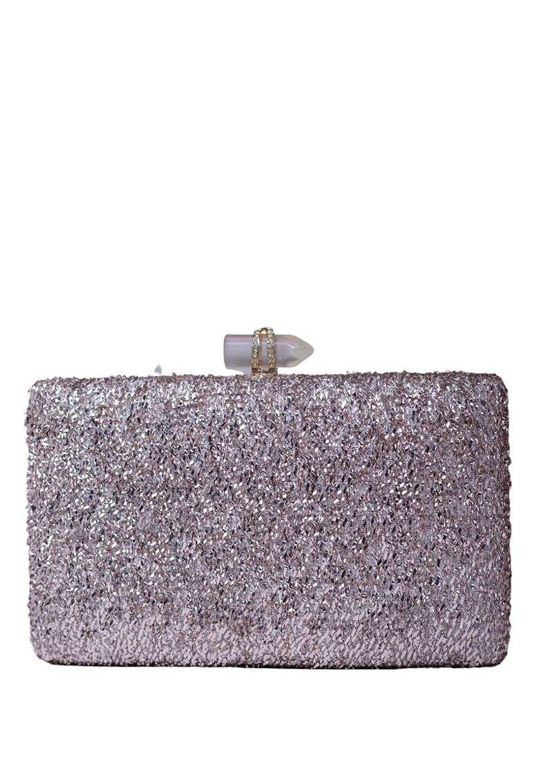 Pink Satin Embroidered Box Clutch - Indya
