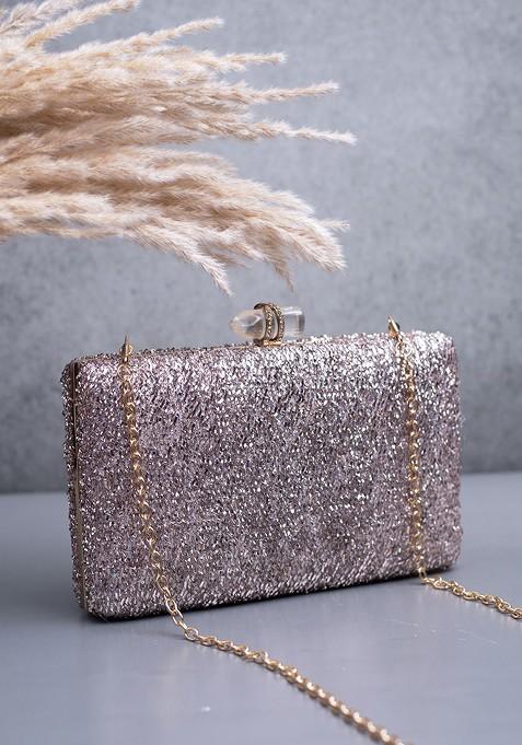 Pink Satin Embroidered Box Clutch