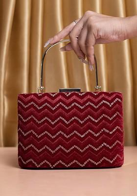 Red Satin Embroidered Box Clutch