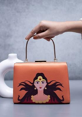 Orange Fabric Durga Printed Box Clutch