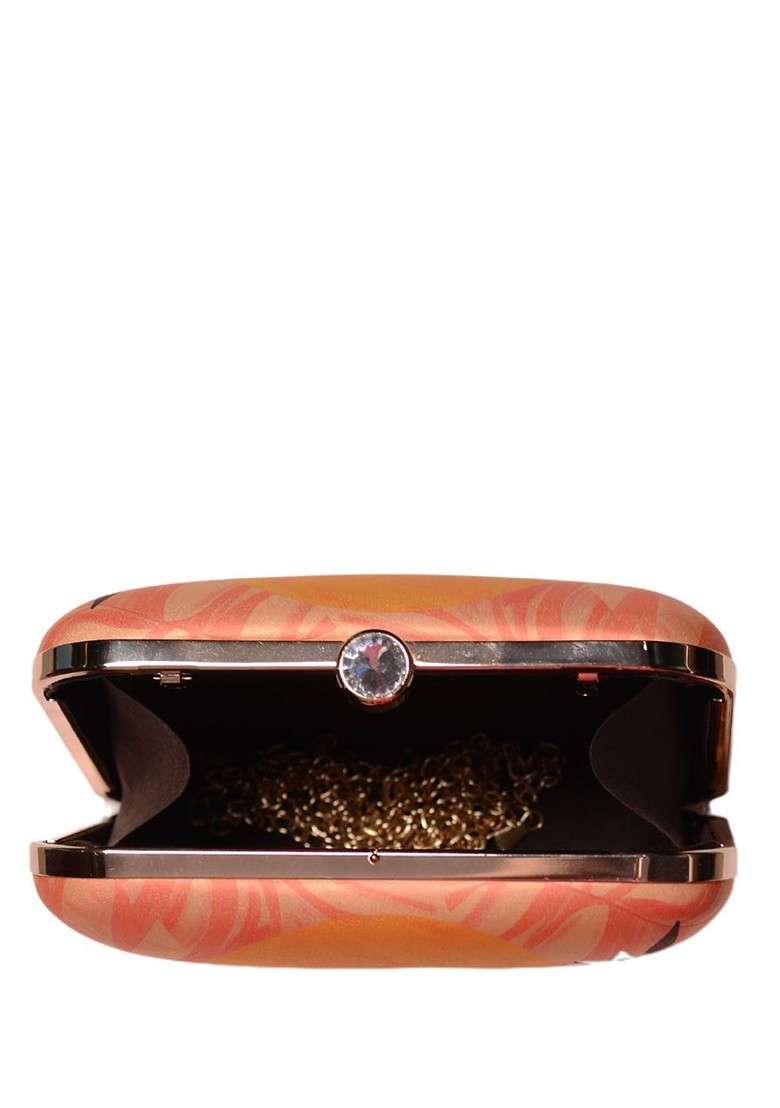 Beige Fabric Afro Portrait Printed Box Clutch - Indya