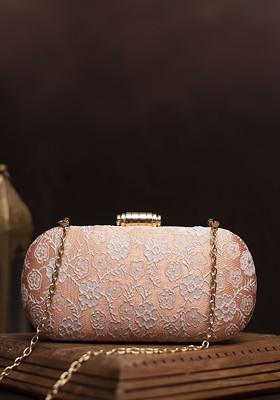 Orange Satin Embroidered Box Clutch