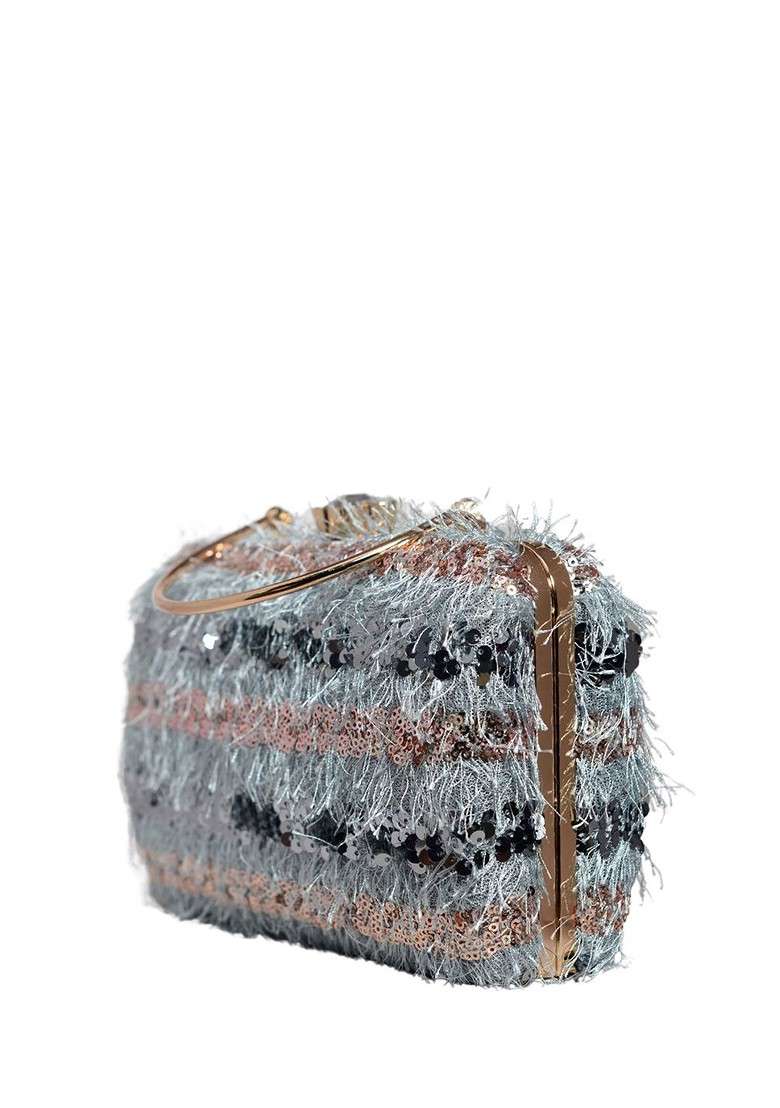 Blue Satin Embroidered Box Clutch - Indya