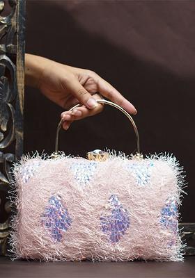 Pink Satin Embellished Box Clutch