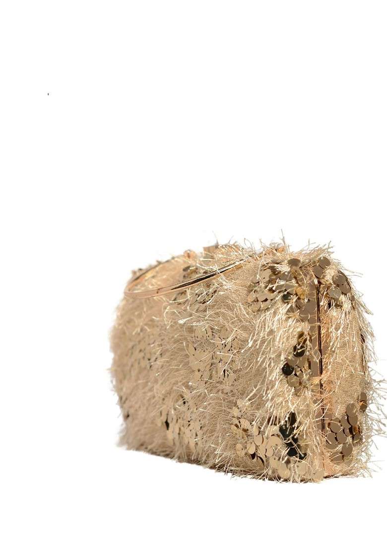 Beige Satin Embellished Box Clutch - Indya