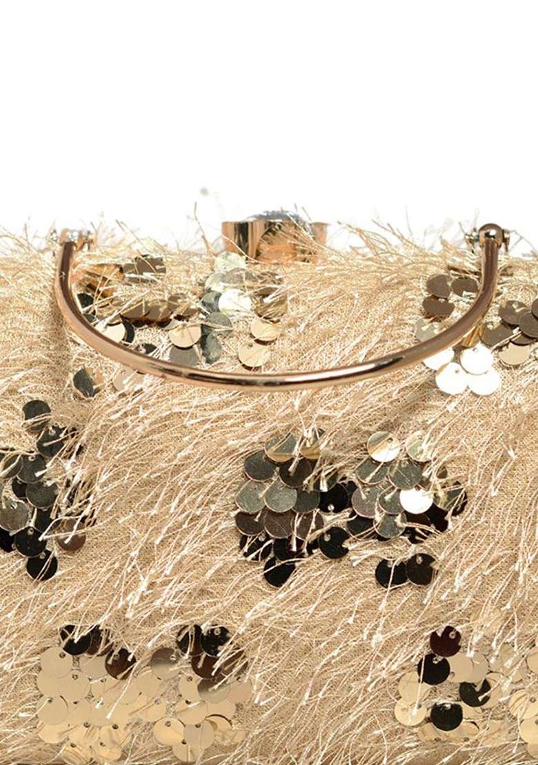 Beige Satin Embellished Box Clutch - Indya