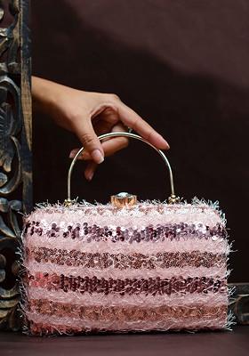 Pink Satin Embellished Sequinned Box Clutch