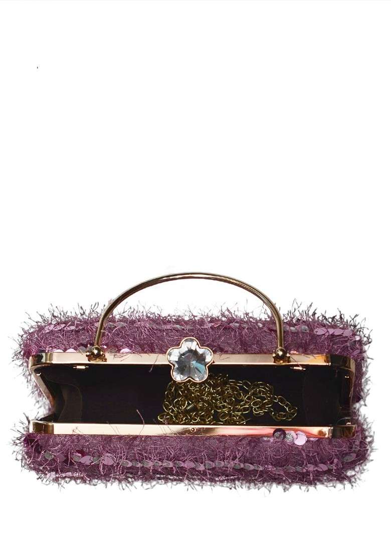 Lavender Satin Embellished Box Clutch - Indya