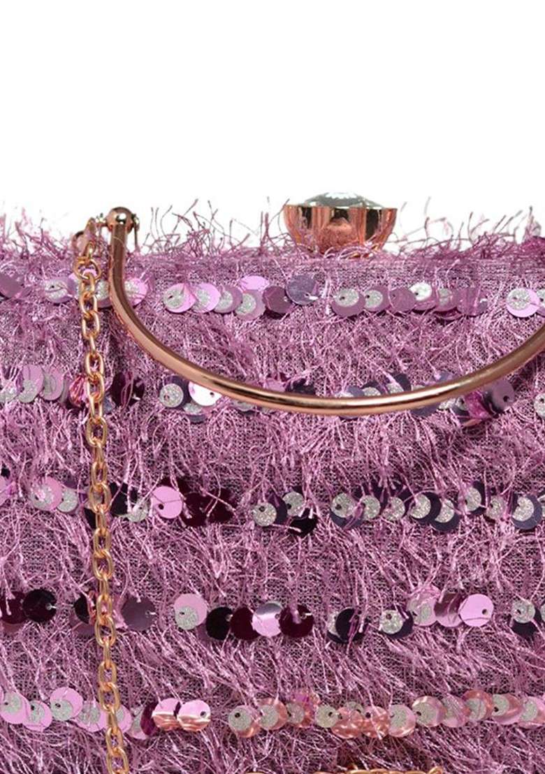 Lavender Satin Embellished Box Clutch - Indya