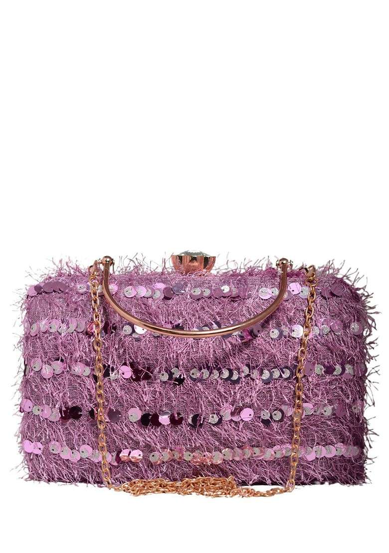 Lavender Satin Embellished Box Clutch - Indya