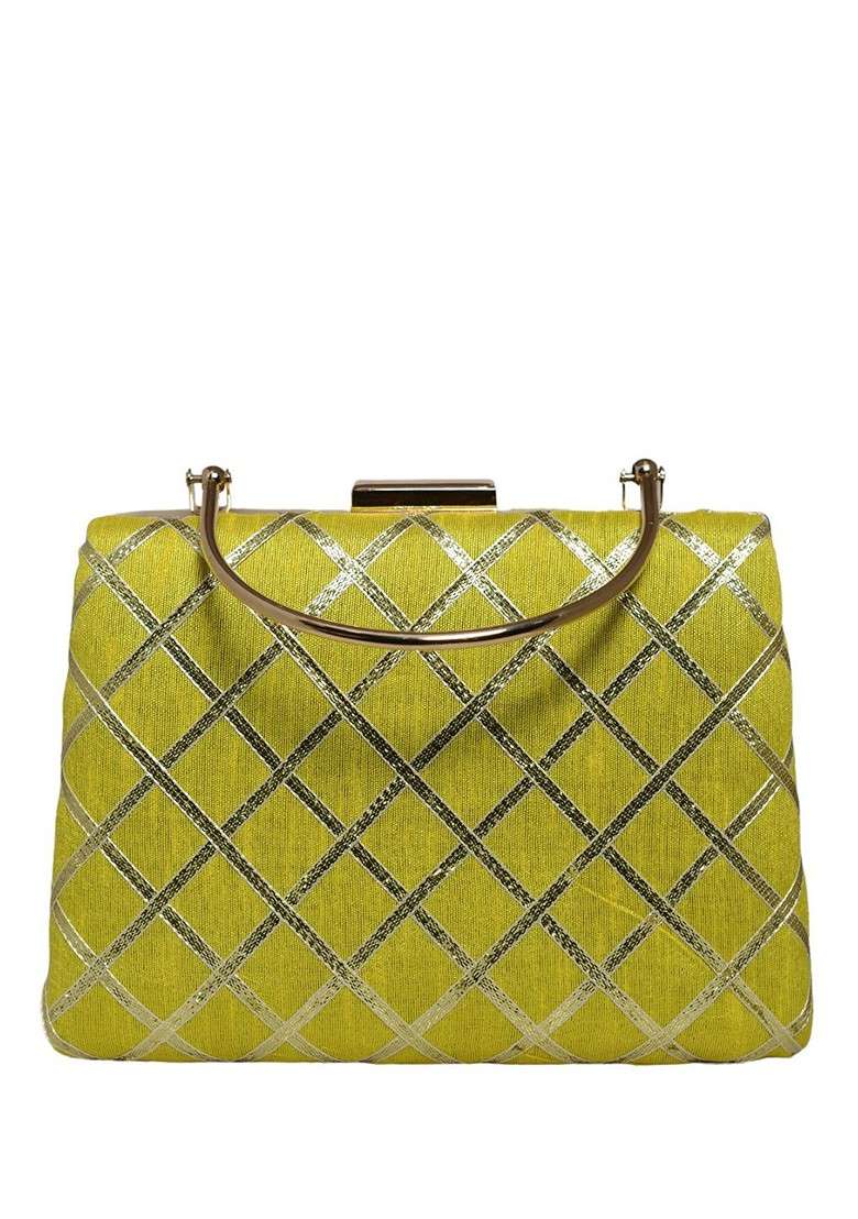 Lime Green Satin Embellished Box Clutch - Indya