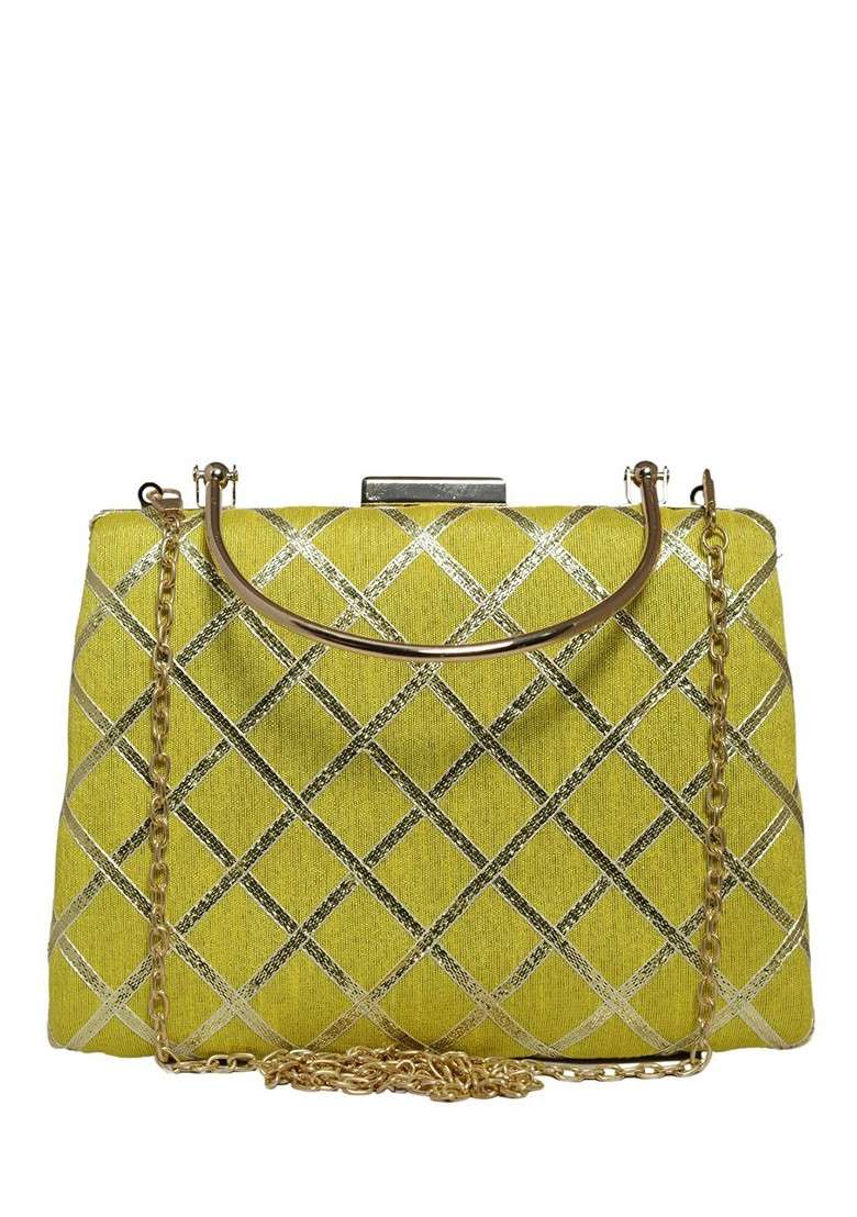 Lime Green Satin Embellished Box Clutch - Indya