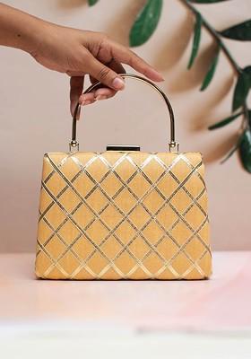 Beige Satin Embroidered Gota Patti Box Clutch