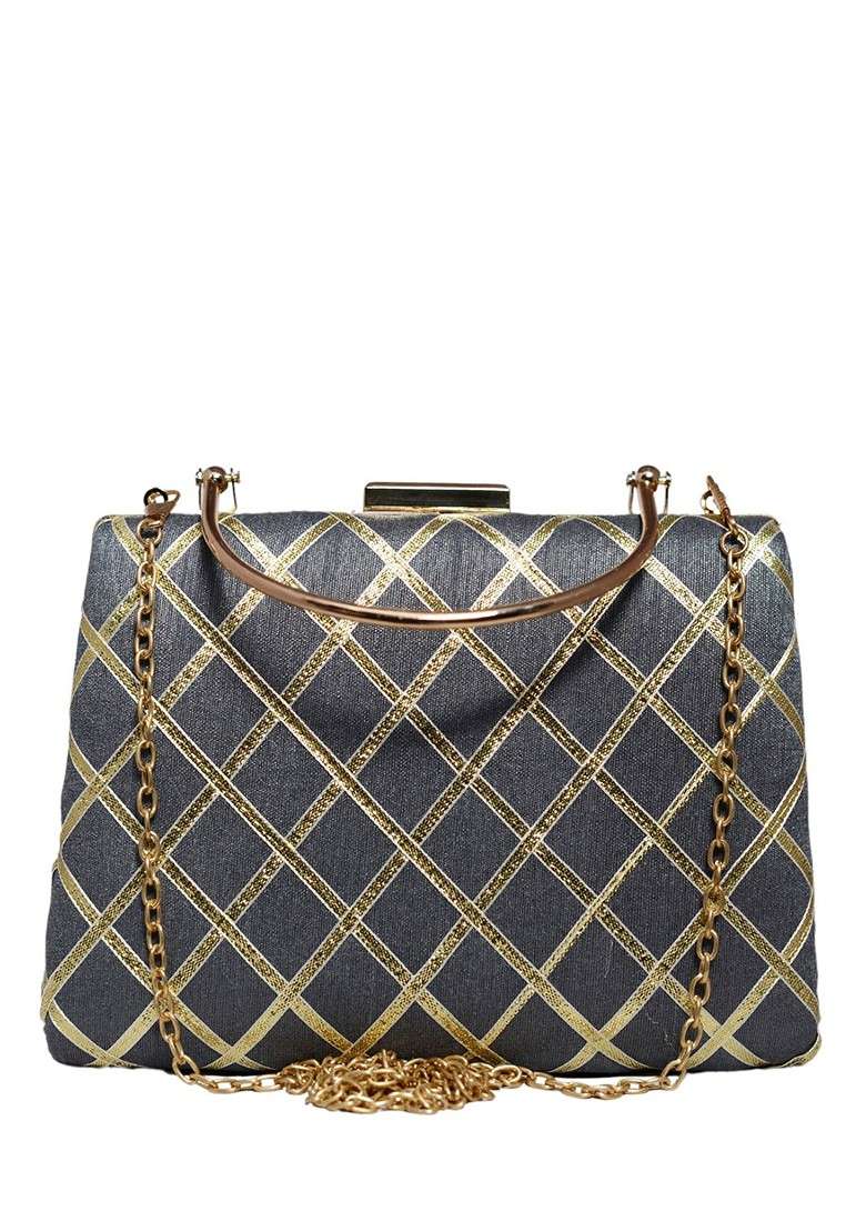 Grey Satin Embroidered Gota Patti Box Clutch - Indya