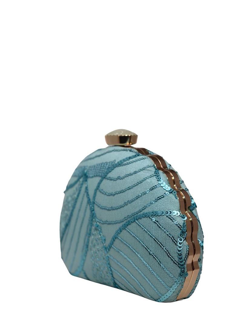 Blue Satin Embellished Box Clutch - Indya