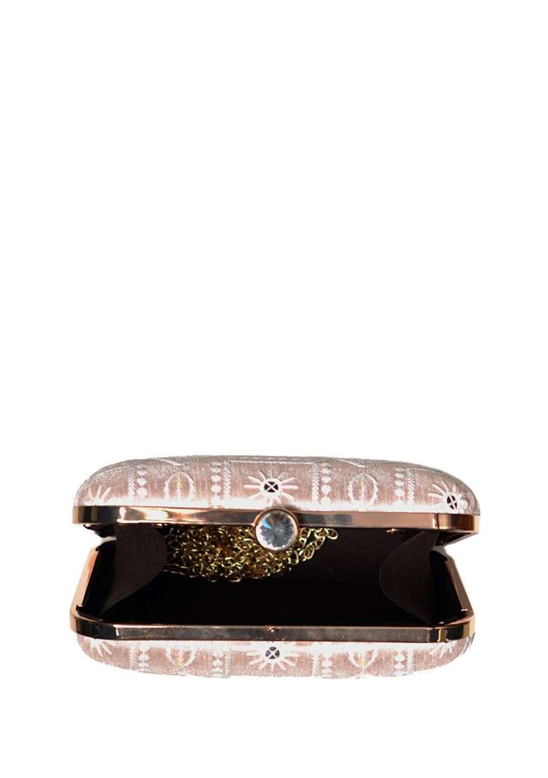 Pink Satin Embroidered Box Clutch - Indya