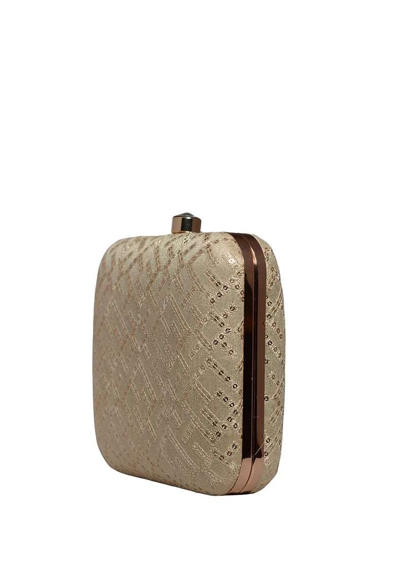 Off White Satin Embroidered Box Clutch - Indya