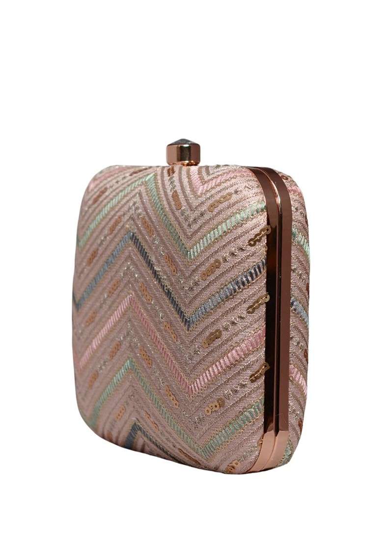 Pink Satin Embroidered Box Clutch - Indya