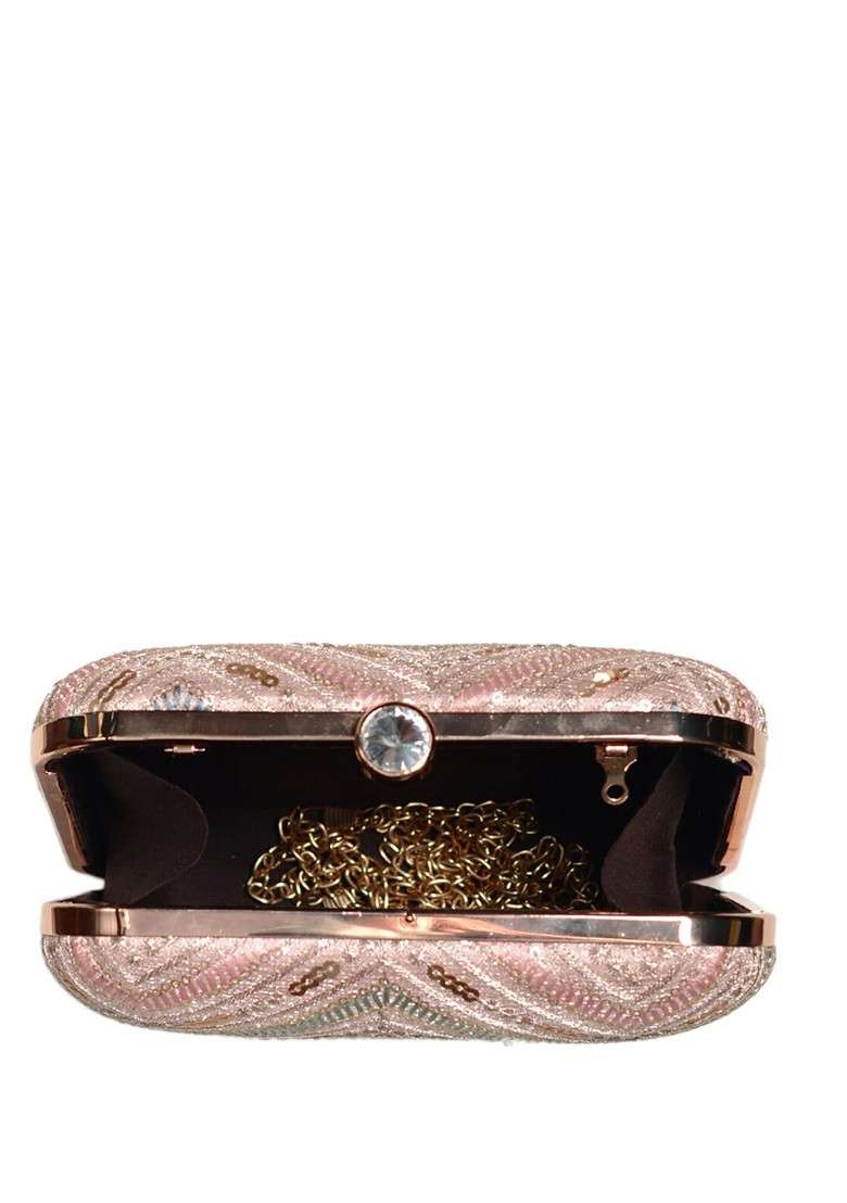 Pink Satin Embroidered Box Clutch - Indya