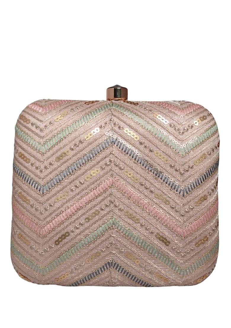 Pink Satin Embroidered Box Clutch - Indya