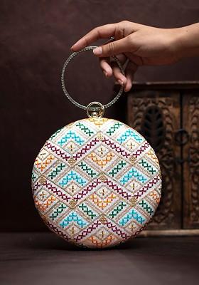 White Satin Women Embroidered Box Clutch