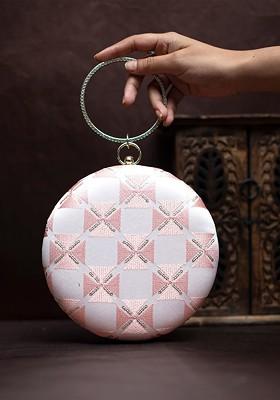 White Satin Embroidered Embellished Box Clutch