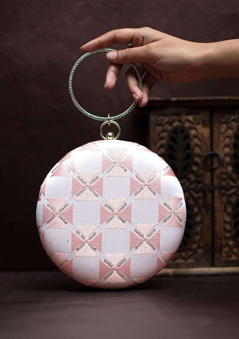 White Satin Embroidered Embellished Box Clutch - Indya