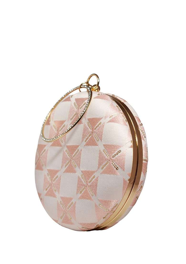 White Satin Embroidered Embellished Box Clutch - Indya