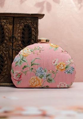 Pink Fabric Floral Printed Box Clutch