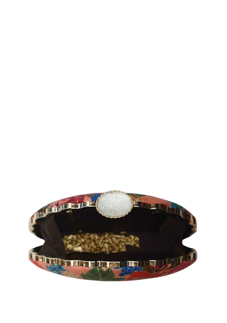 Orange Satin Embroidered Zari Box Clutch - Indya