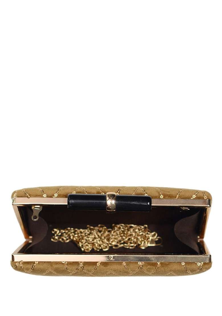 Gold Satin Embroidered Box Clutch - Indya