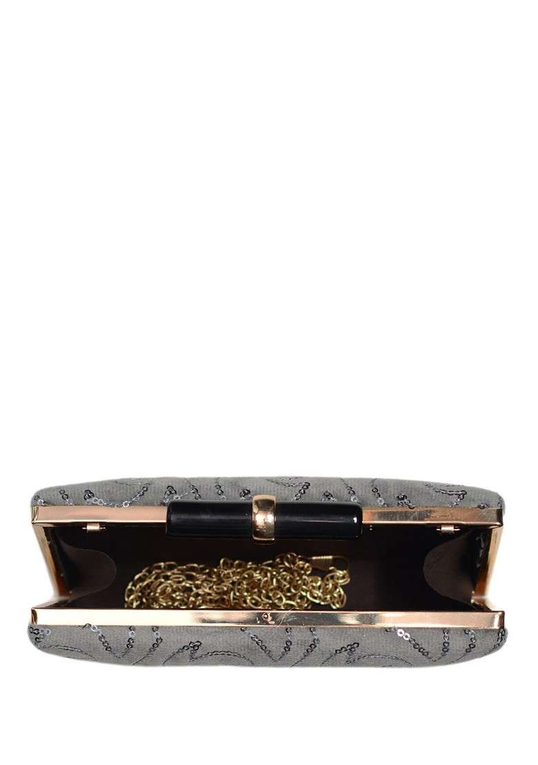 Grey Satin Embellished Box Clutch - Indya